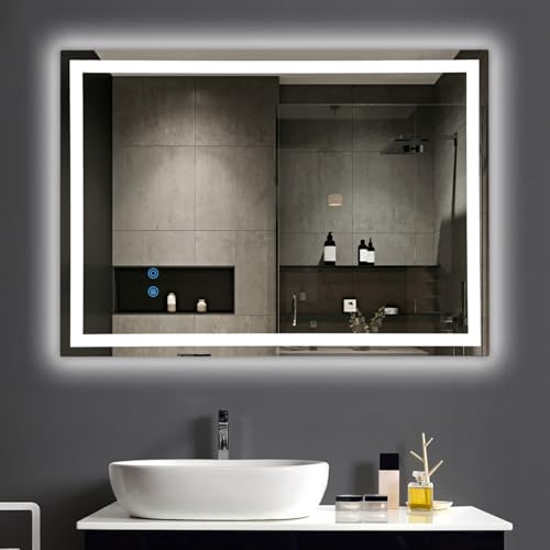 baklon Badspiegel Spiegel Badezimmerspiegel mit Beleuchtung LED Spiegel Wandspiegel Wasserdicht mit Touch-Schalter Beschlagfrei 60 x 80 cm 3 Lichtfarbe Einstellbare Mirror von baklon