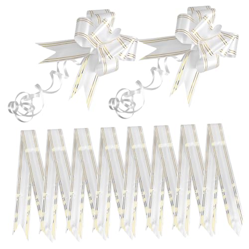 Balacoo 100 Stück Weiße Geschenkschleifen mit Goldener Glänzende Pull Bows für Geschenkverpackung Hochzeitsdekoration Party und Bastelornamente Einfache Anwendung Vielseitig Einsetzbar von balacoo
