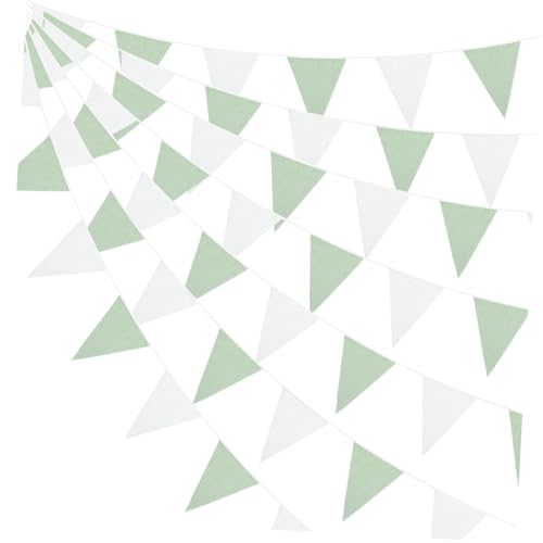 Balacoo 42 Stück Teiliges Boho Wimpel Party Banner aus Langlebige Faltbare Dreiecksfahnen für Kindergeburtstag Shower und Outdoor Deko Avocado Grün und Weiß von balacoo