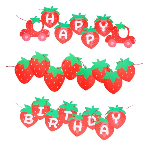 Balacoo Strawberry Party Banner aus Papier Erdbeer Wimpelkette für Geburtstagsdeko Wiederverwendbar Fruchtiges Design für Mädchen und Obst Themenfeiern von balacoo