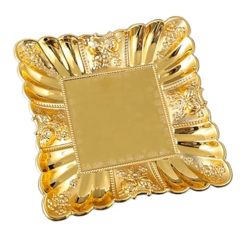 Balacoo Vintage Metall Kuchenplatte mit Eingraviertem Muster Rechteckiges Party Tablett Snack und Schmuck Organizer Spiegelpolierte Oberfläche Rostfrei Leicht zu Reinigen Goldfarben von balacoo