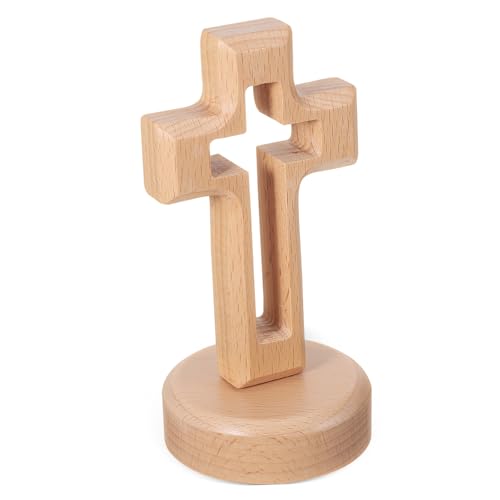 balacoo Handgefertigtes Holzkreuz mit Runder Basis Polierte Oberfläche Stilvolle Hohle Gestaltung Stehende Tischdekoration Christliches zur Taufe und Wohnraumgestaltung balacoo Handgefertigtes Holzkreuz mit Runder Basis Polierte Oberfläche Stilvolle Hohle Gestaltung Stehende Tischdekoration Christliches zur Taufe und Wohnraumgestaltung von balacoo