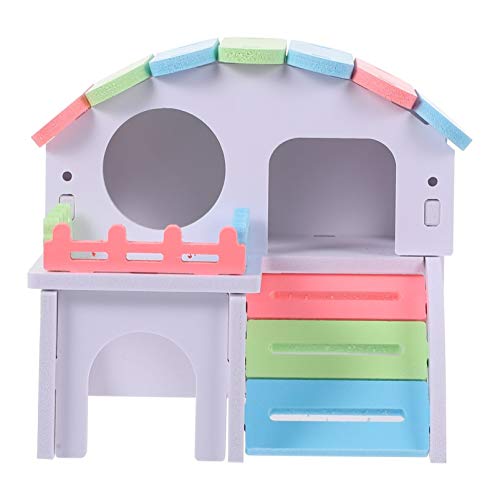 balacoo Holz Hamster Haus Bunte Hawaii Mini Igel Versteck Hütte Deluxe Doppelschichten Schlafbett Villa Wohnzimmer Nest Kaut Spielzeug für Chinchilla Ratte Rennmaus Haustier von balacoo