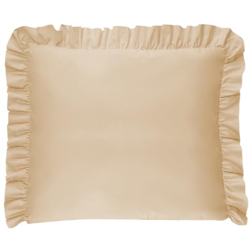 Balbina Kissenbezug 80 x 80 cm für Kinder & Babys, Kopfkissenbezug Baumwolle, für Kinderzimmer, Kinderwagen oder Kinderbett, Baumwoll-Kopfkissenbezug mit Rüsche & Reißverschluss, Beige von balbina