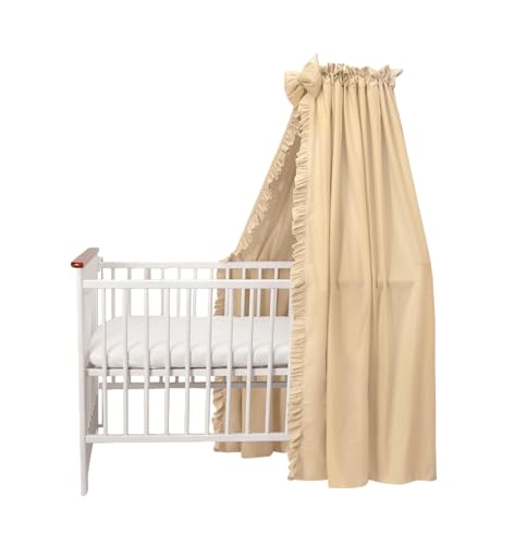 balbina Baldachin 100% Baumwolle, Deko-Set für Kinderbett, Betthimmel mit Rüsche & Schleife, Moskitonetz für Babyzimmer, Undurchsichtiger Bettvorhang ohne Himmelstange, 240 x 165 cm, Beige von balbina