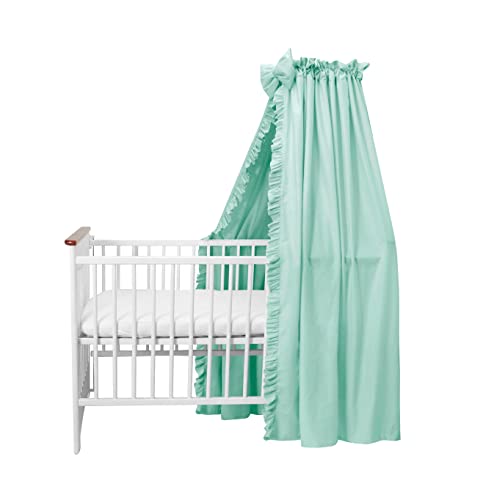 balbina Baldachin 100% Baumwolle, Deko-Set für Kinderbett, Betthimmel mit Rüsche & Schleife, Moskitonetz für Babyzimmer, Undurchsichtiger Bettvorhang ohne Himmelstange, 240 x 165 cm, Mint von balbina