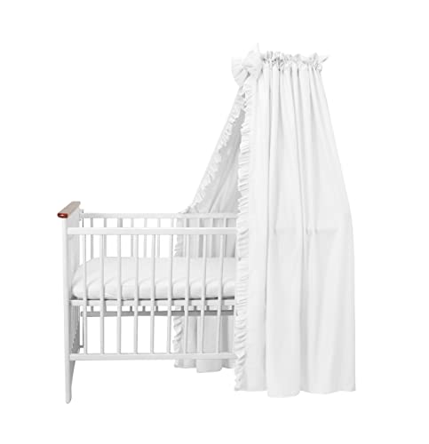 balbina Baldachin 100% Baumwolle, Deko-Set für Kinderbett, Betthimmel mit Rüsche & Schleife, Moskitonetz für Babyzimmer, Undurchsichtiger Bettvorhang ohne Himmelstange, 240 x 165 cm, Weiß von balbina