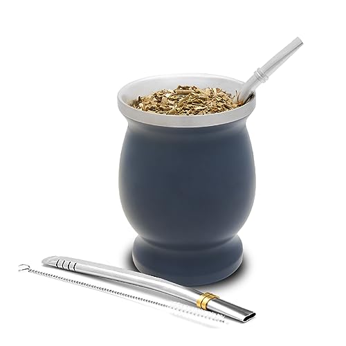 balibetov Yerba Mate Tee Set (Mate Becher) aus Rostfreiem Edelstahl mit Bombilla (Strohhalm) für Mate, Yerba Mate Set Leicht zu Reinigen und Sehr Widerstandsfähig(Grau) von balibetov