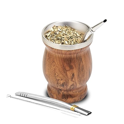 BALIBETOV Yerba Mate Tee Set (Mate Becher) aus Rostfreiem Edelstahl mit Bombilla (Strohhalm) für Mate, Yerba Mate Set Leicht zu Reinigen und Sehr Widerstandsfähig (Holz) von balibetov