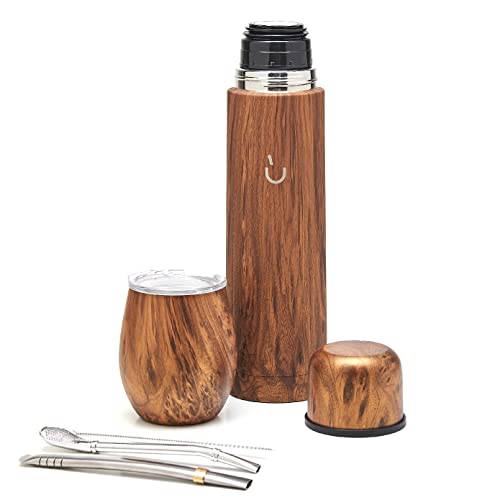 balibetov Komplettes Yerba Mate Set – Moderner Mate Gourd, Thermos, Bombilla und Reinigungsbürste im Lieferumfang enthalten – Alle Premium-Qualität 304 18/8 Edelstahl (Holz) von balibetov