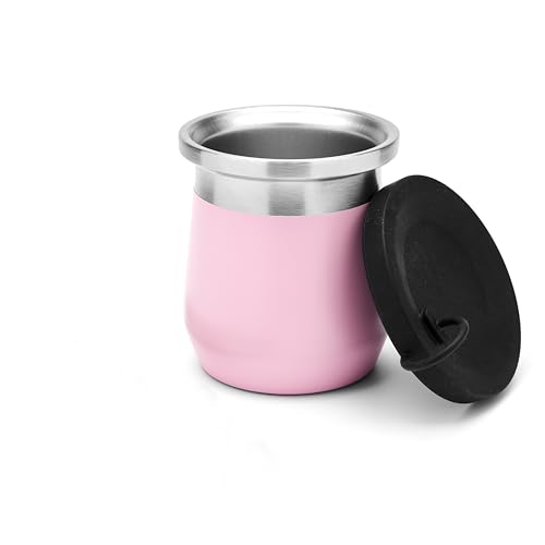 balibetov Mate Becher – 270 ml Yerba Mate Tasse aus Edelstahl mit doppelwandiger Isolierung, rutschfester Basis & auslaufsicherem Silikondeckel – Argentinischer Mate (ROSA) von balibetov