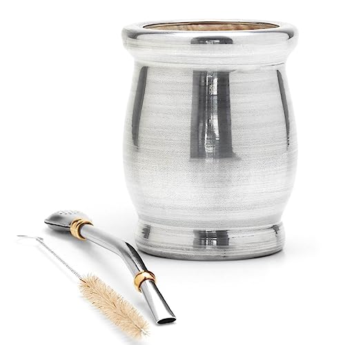 balibetov Yerba Mate Holzkürbis - traditioneller Palo Santo mit Aluminium (Mate Tasse) - Set enthält Bombilla (Sorbet) für Mate (Aluminium Eingewickelt) von balibetov