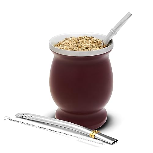 balibetov Yerba Mate Tee Set (Mate Becher) aus Rostfreiem Edelstahl mit Bombilla (Strohhalm) für Mate, Yerba Mate Set Leicht zu Reinigen und Sehr Widerstandsfähig (Rot) von balibetov