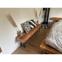 Upcycling Bank Lowboard Tv Reck Sideboard Konsole Flur Balken Bauholz Altholz Rustikal Landhaus Industrial Massivholz Hairpin Beine Holz von balkenwerk