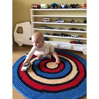 Neu Und Original Gehäkelten Wollteppich Mit Effektiven Streifen, 36 Zoll Im Durchmesser von balticfrog