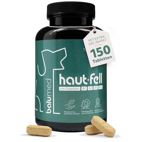 balumed® Haut + Fell für Hunde 150 Tabletten - bei Dermatose & Haarausfall - für Fellstoffwechsel, mit Bierhefe, MSM, Grünlippmuschel, Goldhirse - Vitamin D, VIT. B2 und Zink - 1,5 g pro Tablette von balumed