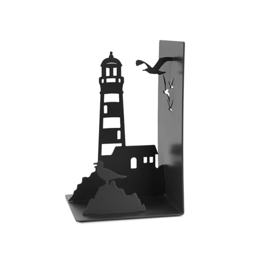 balvi Buchstützen Lighthouse Farbe Schwarz Klassischer Ausblick auf die Küste: Leuchtturm und Möwen M von balvi