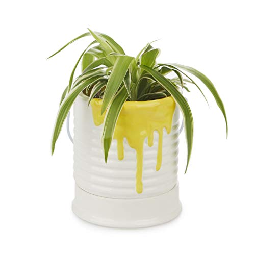 balvi Blumentopf Painty Gelb Und Weiß Farbe Shaped Farbtopf Mit Metallgriff Durchmesser: 10 cm Kerami von balvi