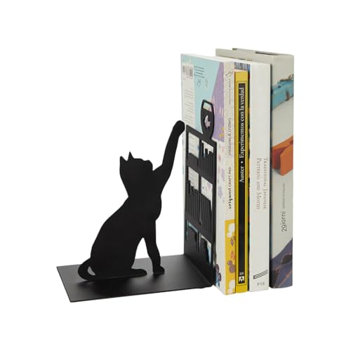 balvi Buchstütze Fishing Cat Schwarz Farbe bookend mit dekorativer Figur Katze und Aquarium Bibliothe von balvi