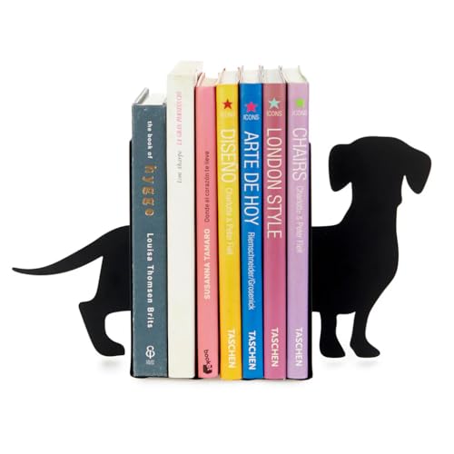 balvi Buchstütze Teckel Farbe Schwarz Buchstütze für das Bücherregal in Form eines Hundes, 2 Stützen von balvi