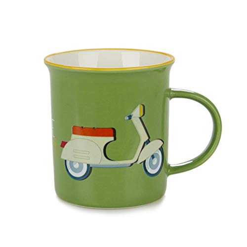 balvi Henkelbecher Ride Farbe Grün Origineller Becher in Vintage-Farben mit Vespa-Design Keramik 9,2 von balvi