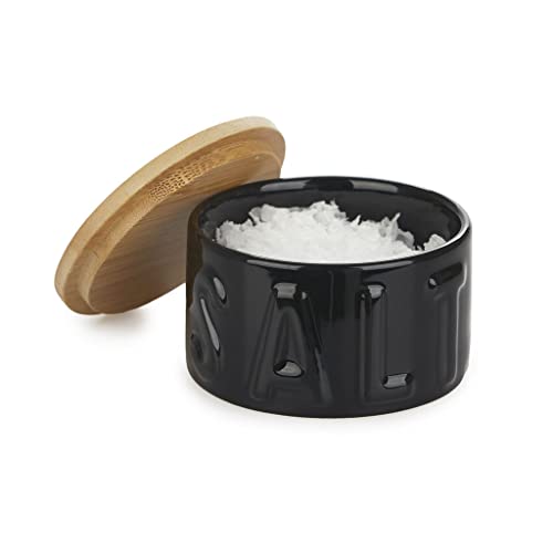 balvi Salzbehälter für Salzflocken Farbe Schwarz Salzstreuer mit Deckel für die Küche Keramik/Bambus von balvi
