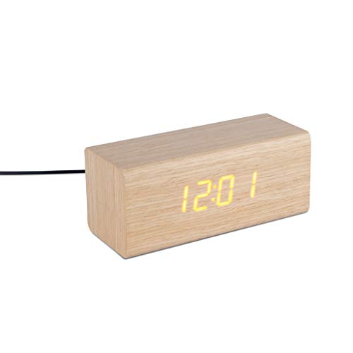 balvi - Timber digitaler Wecker im Holzgehäuse. Mit 3 Alarmen, Kalender, Thermometer und einstellbare von balvi