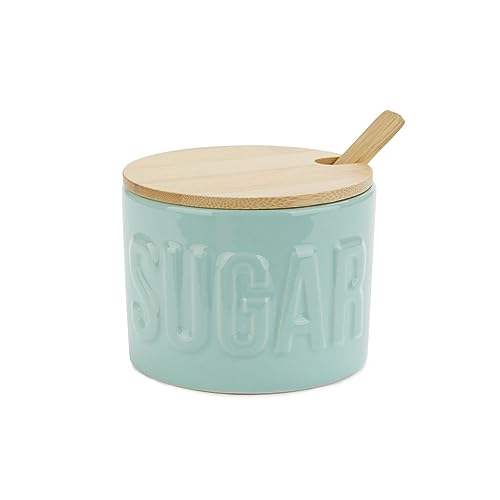 balvi Zuckerdose Sugar Farbe Türkis Elegante Zuckerdose zum Aufbewahren von Zucker Aus Keramik/Bambus von balvi