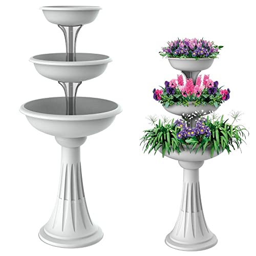 Bama Spa Blumenständer mit 3 Pflanzschalen Blumen Pflanz Säule Treppe Schale Kräuter Topf Weiß von bama