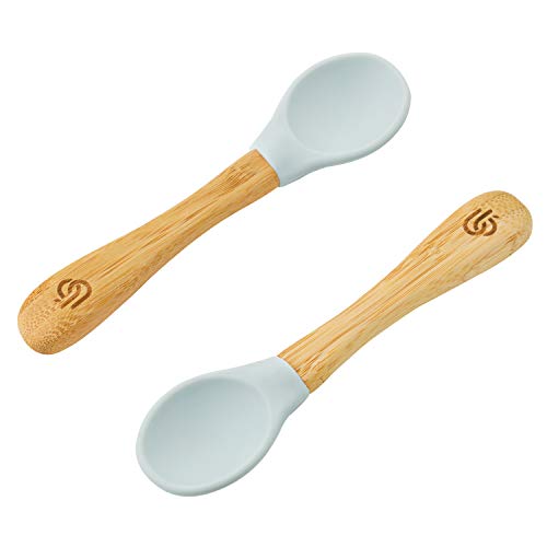 Bamboo Baby Feeding Spoons with Soft Curved Silicone Bowl Tips for Toddlers and Infant (2 Pack, Grau) von bamboo bamboo