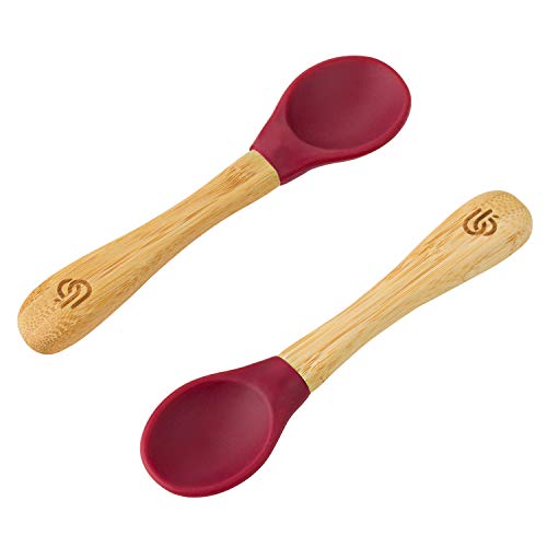 Bamboo Baby Feeding Spoons with Soft Curved Silicone Bowl Tips for Toddlers and Infant (2 Pack, Kirsche) von bamboo bamboo