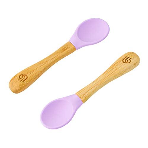 Bamboo Baby Feeding Spoons with Soft Curved Silicone Bowl Tips for Toddlers and Infant (2 Pack, Lila) von bamboo bamboo