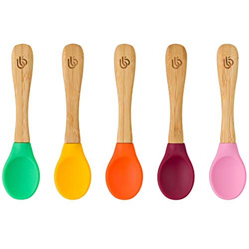 Bamboo Baby Feeding Spoons with Soft Curved Silicone Bowl Tips for Toddlers and Infant 5-pack von bamboo bamboo