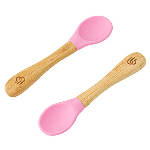 Bamboo Baby Feeding Spoons with Soft Curved Silicone Bowl Tips for Toddlers and Infant von bamboo bamboo