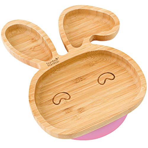 bamboo bamboo® Hase Baby Saugnapf-Teller, Standfeste Saug-Fütter-Teller, aus naturbelassenem Bambus von bamboo bamboo