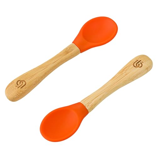 bamboo bamboo ® Baby Entwöhnungslöffel 2er Set | Bambus mit weichen Silikonspitzen | Ergonomische, griffige Griffe (2er-Set, orange) von bamboo bamboo