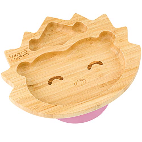 bamboo bamboo Babyteller und Kleinkinderteller, Saugteller zum Füttern und Abstillen, Bambus-Igelteller mit sicherem Saugnapf, Saugteller für Babys ab 6 Monaten (Igel, Rosa) von bamboo bamboo