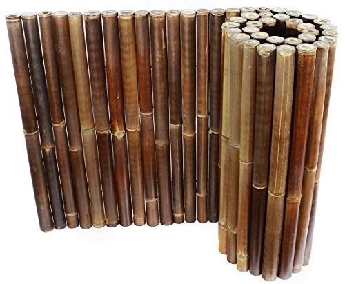Sichtschutzmatte Bambusmatte schwarz-braun 90 x 250cm aus dicken Wulung Bambusrohren mit 4-6 Durchmesser mit Draht verbunden - Bambus Rollzaun dunkel 0,9m x 2,5m von bambus-discount.com