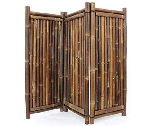 Raumteiler 150x180 3teilig aus schwarz-braunen Wulung Bambusrohren mit 4-6cm Durchmesser - Bambus Paravent Raumtrenner 1,5m x 1,8m von bambus-discount.com