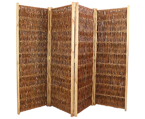 Raumteiler Weidenparavent mit 120cm x 240cm, 4teilig - Klappbare Sichtschutzwand aus geflochtenen Weidenruten 1,2m x 2,4m von bambus-discount.com