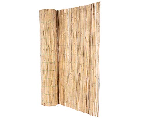 Schilfmatte Bambussi 150x500cm mit grünem Draht verwebt - Schilfohrmatte Sichtschutz Made in EU 1,5m x 5m von bambus-discount.com