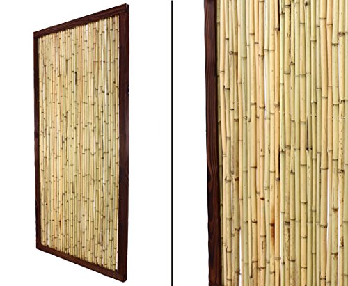 Bambuszaun "KohSamui Klassik" 180 x 90cm mit dünnen Bambusrohren im dunklen Holzrahmen - Bambuswand Sichtschutzwand gerahmt 1,8m x 0,9m von bambus-discount.com