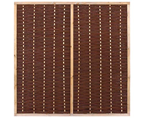 Weidenwand "Mia" 180x180cm hochwertig mit Mittelstrebe, gekochte Weide im gebeizten Holzrahmen von bambus-discount.com