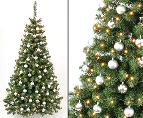 Künstliche Weihnachtsbäume 210cm mit Christbaumkugeln Silber und LEDs, schwer entflammbar von bambussi von bambussi