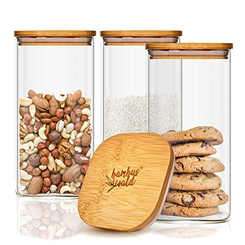bambuswald© 500ml Vorratsglas | Aufbewahrungsglas mit luftdichten Deckel aus 100% ökologischen Bambus - Glasbehälter ideal für Gewürze Kräuter Kaffee Vorräte Müsli Pasta - spülmaschinenfest von bambuswald