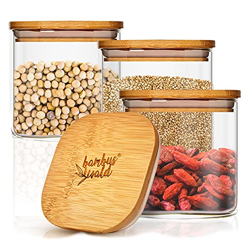 bambuswald© 700ml Vorratsglas | Aufbewahrungsglas mit luftdichten Deckel aus 100% ökologischen Bambus - Glasbehälter ideal für Tee Kräuter Kaffee Vorräte Müsli Pasta - spülmaschinenfest von bambuswald