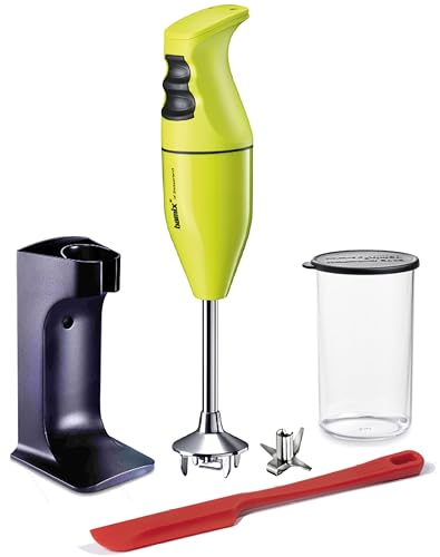 bamix Stabmixer Set EO180 CLASSIC PLUS inkl. Ständer, 1 Becher, 1 Multifunktionsmesser, 180 Watt, Made in Switzerland (Lime/Schwarz) von bamix
