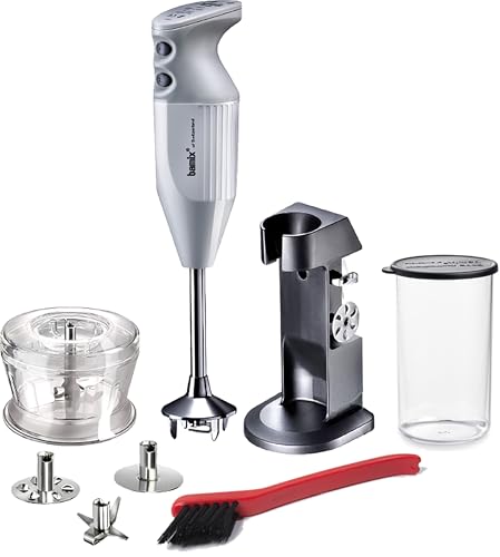 bamix Stabmixer Set M200 Chef's favorite inkl. Ständer, 1 Becher, 3 Aufsteckteile, Hacker, Reinigungsbürste, 200 Watt, Made in Switzerland, Weiß/Lichtgrau von bamix
