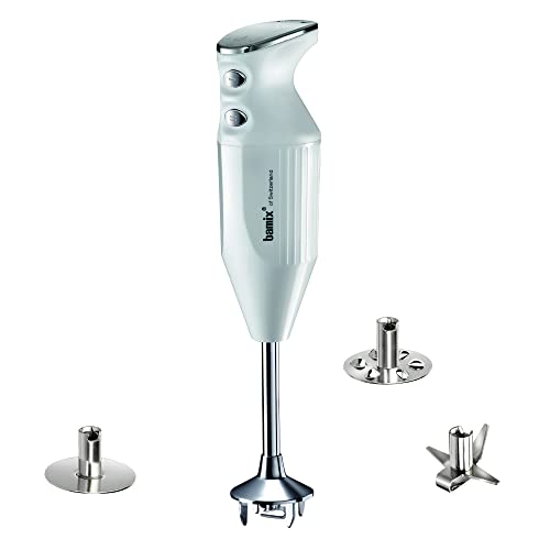 bamix Stabmixer Set M250 PRIME inkl. Multifunktionsmesser, Quirl, Schlagscheibe aus Edelstahl, 250 Watt, 2-Stufen, Made in Switzerland, Weiß/Chrom von bamix
