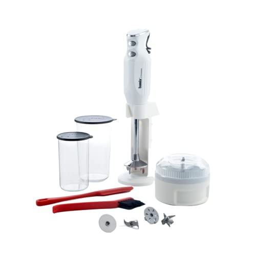bamix Stabmixer Set M350 MAXX inkl. Ständer, 2 Becher, 4 Aufsteckteile, Processor, Spachtel, Reinigungsbürste, 300 Watt, Made in Switzerland, Weiß/Chrom von bamix